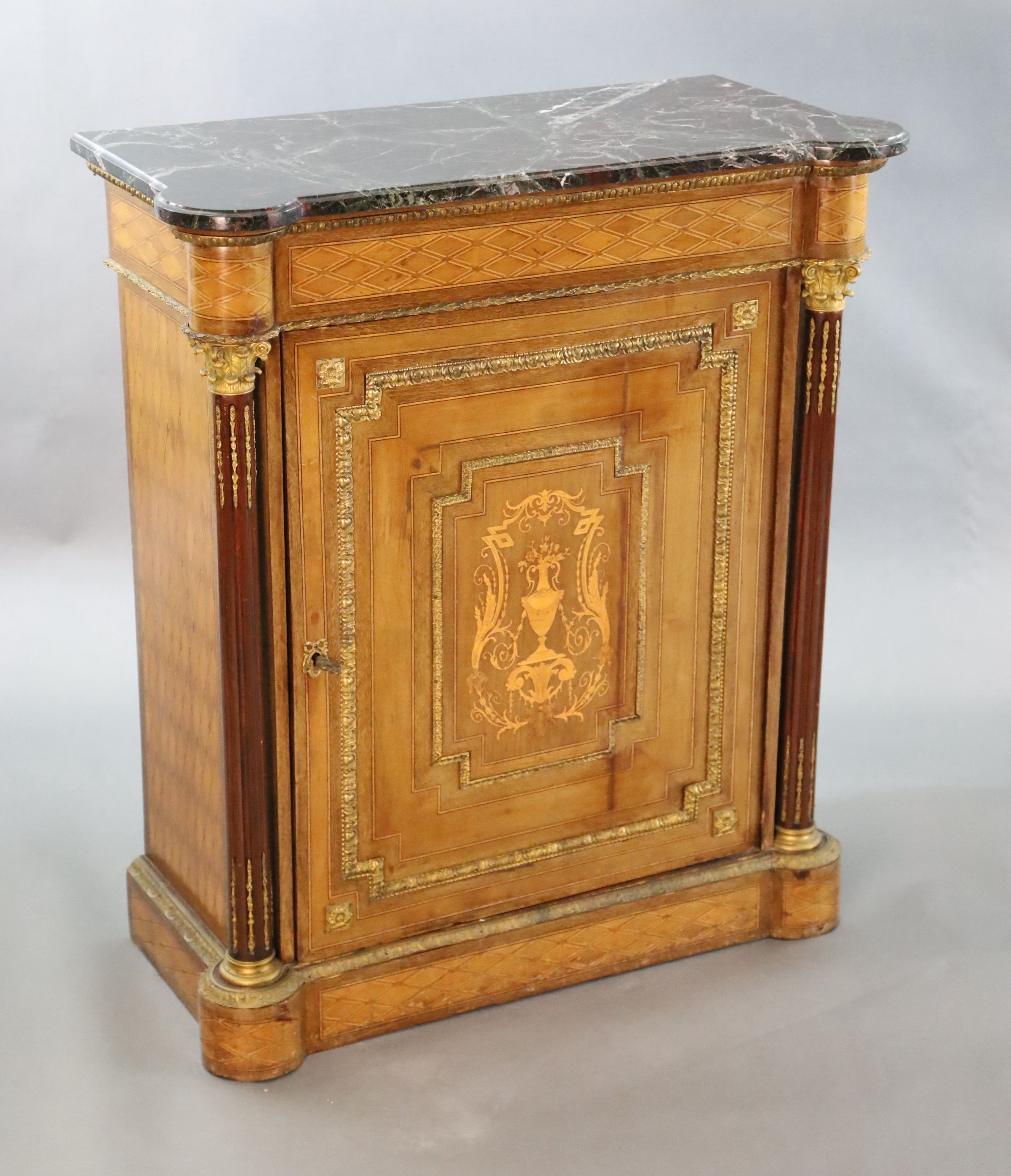 A 19th century French ormolu mounted, walnut and marquetry Meuble dappoint, W.2ft 11in. D.1ft 5in. H.3ft 3.5in.